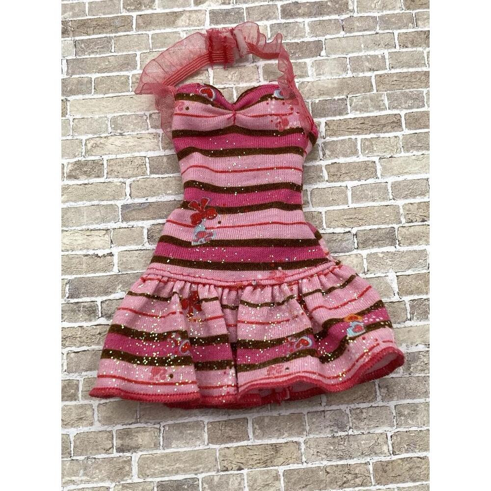 Vintage Barbie Dress Pink Striped Ruffled Hem   Fashionista Sweetie Outfit